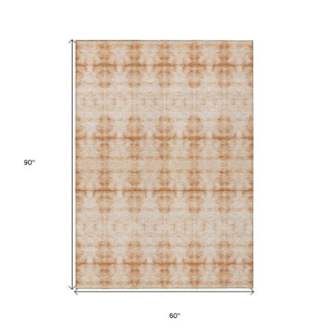 Homeroots 3' Beige Taupe & Tan Geometric Washable Area Rug – Perfect For Indoor & Outdoor Spaces, Durable Design 5' X 8' Polyester 587369