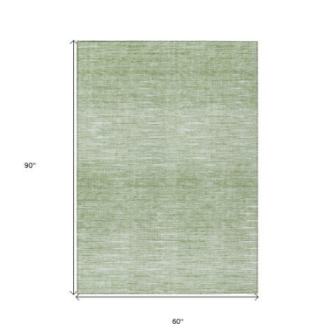 Homeroots 3' Artichoke Green Abstract Washable Area Rug - Ideal For Indoor And Outdoor Spaces, Stain Resistant 5' X 8' Polyester 587387