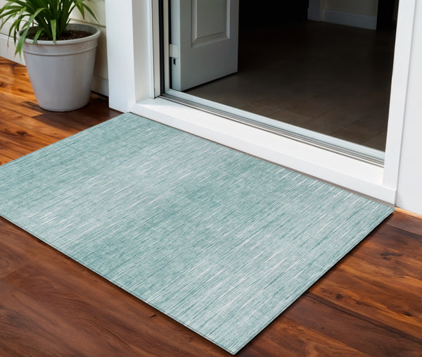 Homeroots 3' Artichoke Green Abstract Washable Area Rug - Ideal For Indoor And Outdoor Spaces, Stain Resistant 3' X 5' Polyester 587392