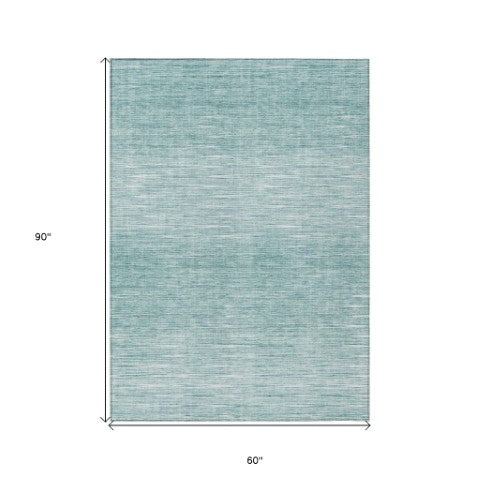 Homeroots 3' Artichoke Green Abstract Washable Area Rug - Ideal For Indoor And Outdoor Spaces, Stain Resistant 5' X 8' Polyester 587393