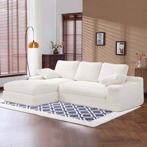 English Elm White corduroy compressed sofa with 3 back cushions & 2 throw pillows—soft, lightweight, durable comfort W3612S00015