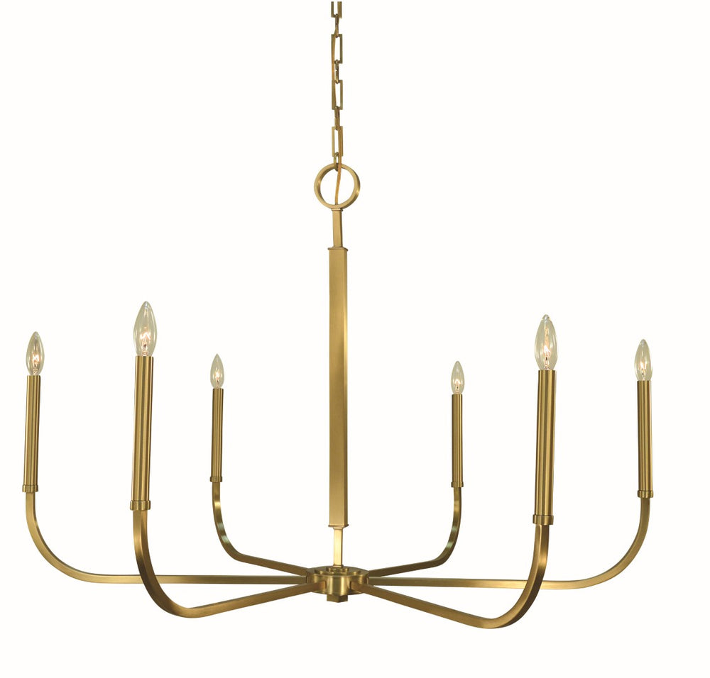 Framburg 6-light Elegant Manhattan Chandelier - Handcrafted Usa Design With Stylish Square Tubing And Chain Brushed Brass Metal 5876 Br