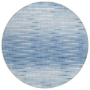 HomeRoots 5' Navy Blue and Sky Blue Abstract Washable Area Rug for Indoor and Outdoor High-Traffic Use 8' Round 587400