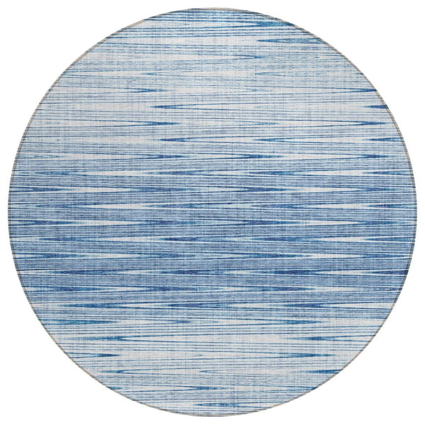 HomeRoots 5' Navy Blue and Sky Blue Abstract Washable Area Rug for Indoor and Outdoor High-Traffic Use 8' Round 587400