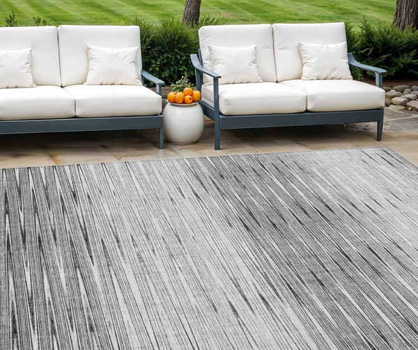 HomeRoots 5' Gray and Charcoal Abstract Area Rug - Durable, Washable, Modern Design for Indoor and Outdoor Use 8' X 10' 587413