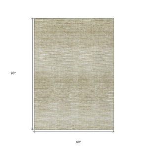 Homeroots 3' Artichoke Green Abstract Washable Area Rug - Ideal For Indoor And Outdoor Spaces, Stain Resistant 5' X 8' Polyester 587417