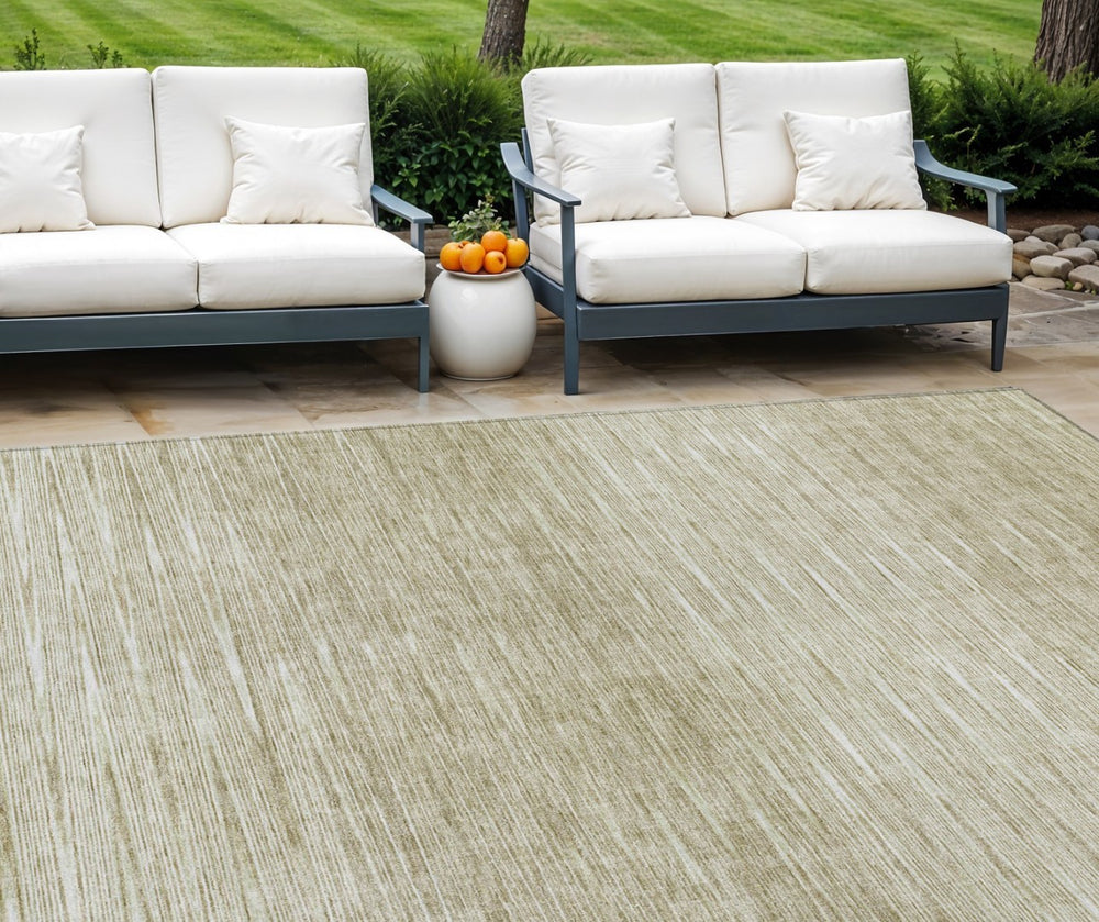 HomeRoots 5' Khaki and Beige Abstract Area Rug – Durable, Washable, Stylish for Indoor and Outdoor Use 10' X 14' 587421