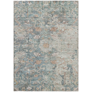 Homeroots 3' Stunning Oriental Washable Area Rug In Green, Blue & Gray For Indoor And Outdoor Spaces 3' X 5' Polyester 587434
