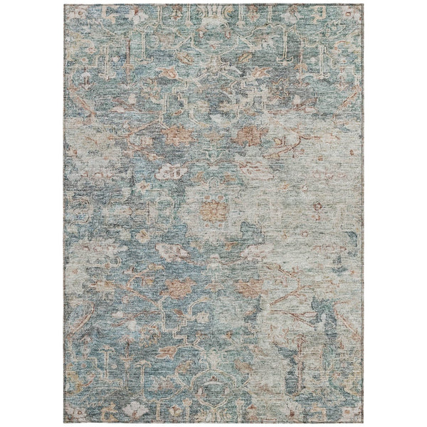 Homeroots 3' Stunning Oriental Washable Area Rug In Green, Blue & Gray For Indoor And Outdoor Spaces 3' X 5' Polyester 587434