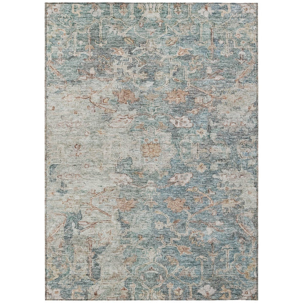 Homeroots 3' Stunning Oriental Washable Area Rug In Green, Blue & Gray For Indoor And Outdoor Spaces 3' X 5' Polyester 587434