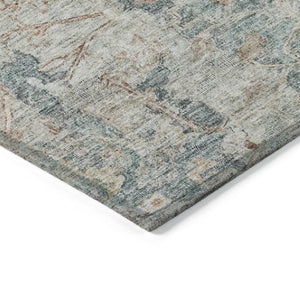 Homeroots 3' Stunning Oriental Washable Area Rug In Green, Blue & Gray For Indoor And Outdoor Spaces 3' X 5' Polyester 587434