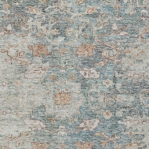 Homeroots 3' Stunning Oriental Washable Area Rug In Green, Blue & Gray For Indoor And Outdoor Spaces 3' X 5' Polyester 587434