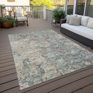 Homeroots 3' Stunning Oriental Washable Area Rug In Green, Blue & Gray For Indoor And Outdoor Spaces 3' X 5' Polyester 587434