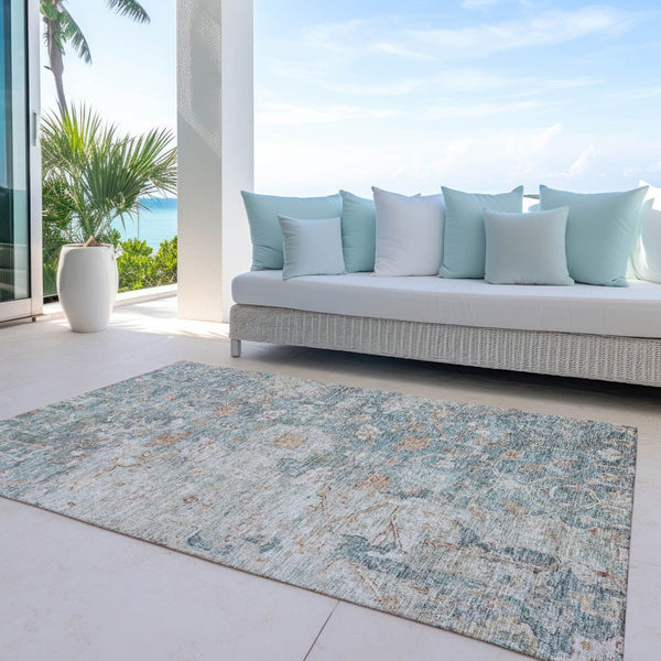 HomeRoots 5' Classic Oriental Washable Area Rug in Green, Blue, and Gray - Perfect for Indoor/Outdoor Use! 5' X 8' 587435