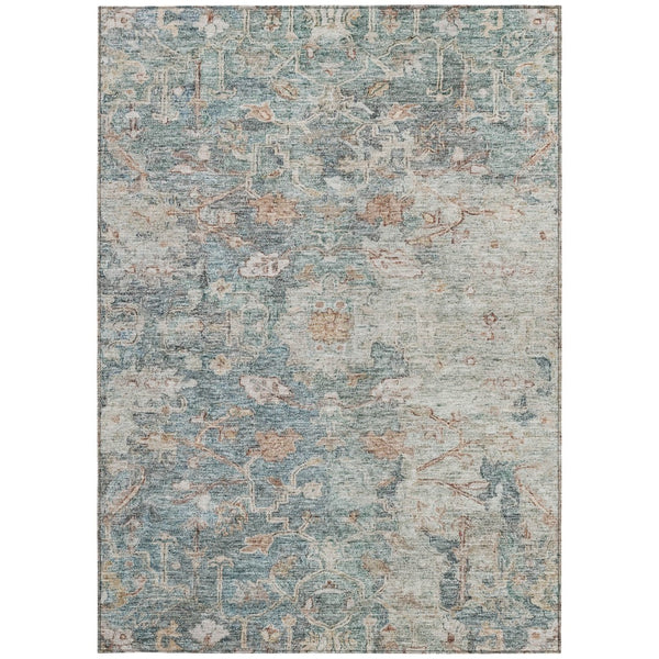 Homeroots 3' Stunning Oriental Washable Area Rug In Green, Blue & Gray For Indoor And Outdoor Spaces 5' X 8' Polyester 587435