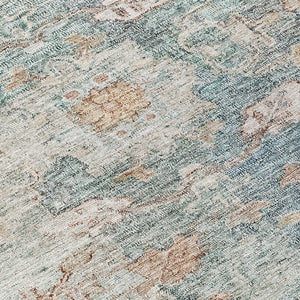 Homeroots 3' Stunning Oriental Washable Area Rug In Green, Blue & Gray For Indoor And Outdoor Spaces 8' Round Polyester 587436