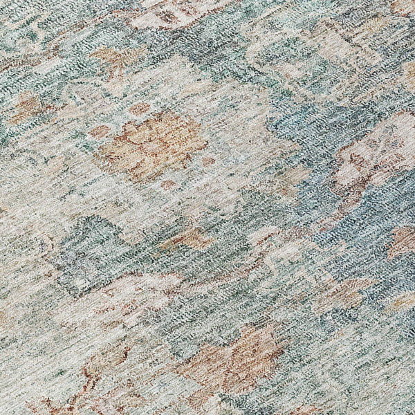 Homeroots 3' Stunning Oriental Washable Area Rug In Green, Blue & Gray For Indoor And Outdoor Spaces 8' Round Polyester 587436