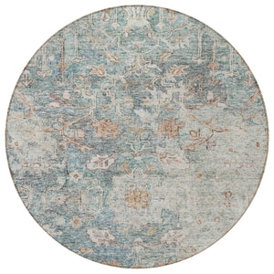 Homeroots 3' Stunning Oriental Washable Area Rug In Green, Blue & Gray For Indoor And Outdoor Spaces 8' Round Polyester 587436