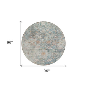 Homeroots 3' Stunning Oriental Washable Area Rug In Green, Blue & Gray For Indoor And Outdoor Spaces 8' Round Polyester 587436