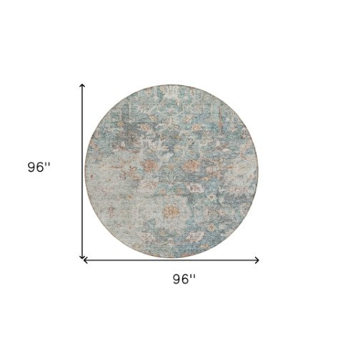 Homeroots 3' Stunning Oriental Washable Area Rug In Green, Blue & Gray For Indoor And Outdoor Spaces 8' Round Polyester 587436