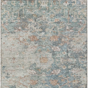 Homeroots 3' Stunning Oriental Washable Area Rug In Green, Blue & Gray For Indoor And Outdoor Spaces 10' X 14' Polyester 587439
