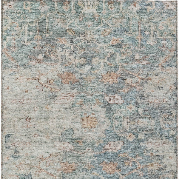 Homeroots 3' Stunning Oriental Washable Area Rug In Green, Blue & Gray For Indoor And Outdoor Spaces 10' X 14' Polyester 587439
