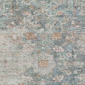 Homeroots 3' Stunning Oriental Washable Area Rug In Green, Blue & Gray For Indoor And Outdoor Spaces 10' X 14' Polyester 587439