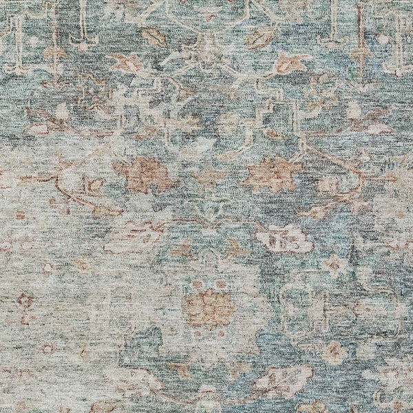 Homeroots 3' Stunning Oriental Washable Area Rug In Green, Blue & Gray For Indoor And Outdoor Spaces 10' X 14' Polyester 587439