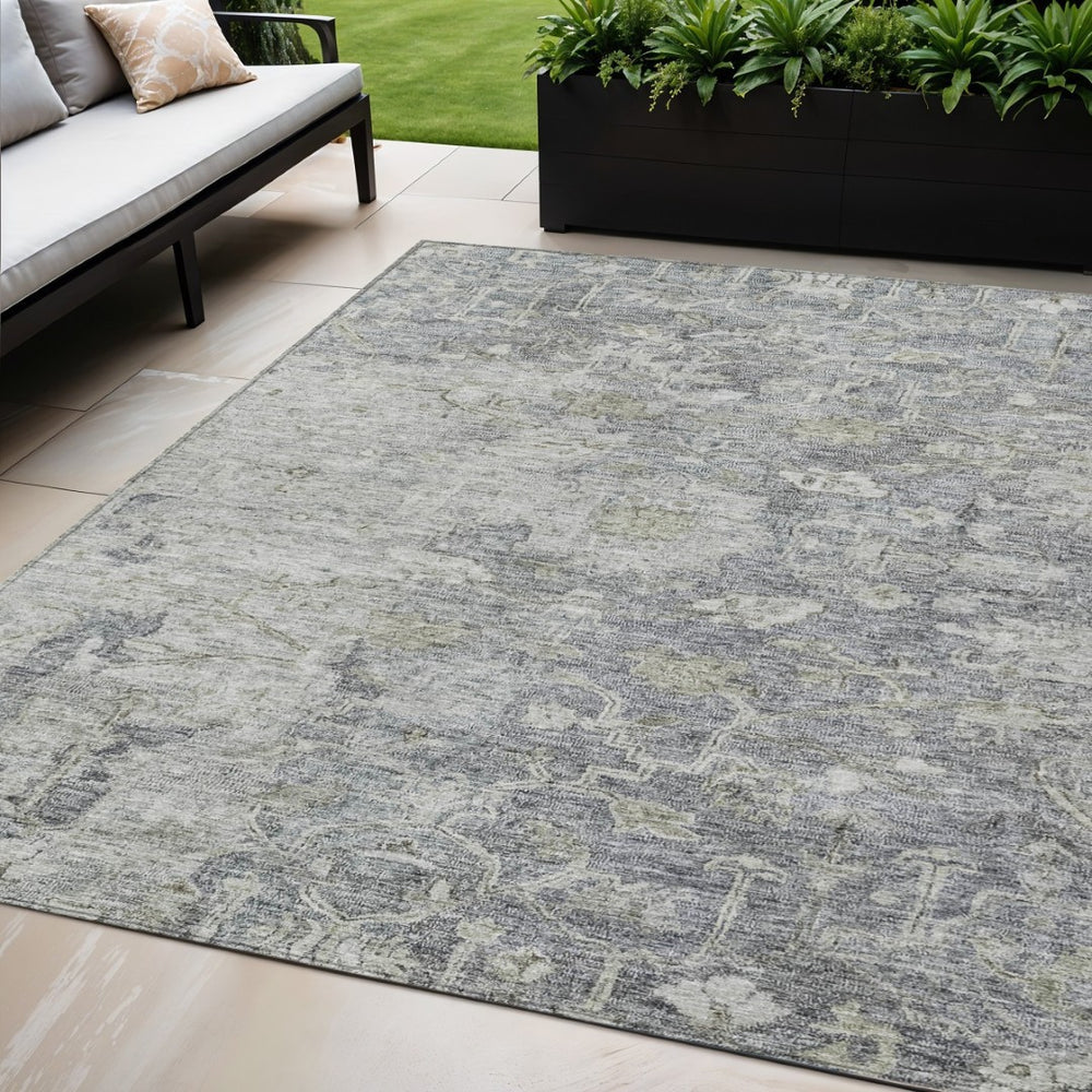 HomeRoots 5' Gray Beige and Charcoal Oriental Area Rug – Stylish, Durable, Washable Indoor/Outdoor Design 5' X 8' 587441