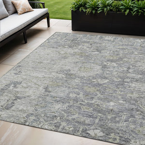 Homeroots 3' Stunning Oriental Washable Area Rug In Green, Blue & Gray For Indoor And Outdoor Spaces 5' X 8' Polyester 587441
