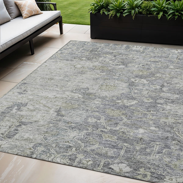 Homeroots 3' Stunning Oriental Washable Area Rug In Green, Blue & Gray For Indoor And Outdoor Spaces 5' X 8' Polyester 587441