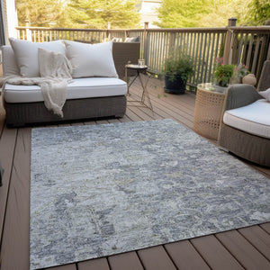 Homeroots 3' Stunning Oriental Washable Area Rug In Green, Blue & Gray For Indoor And Outdoor Spaces 5' X 8' Polyester 587441