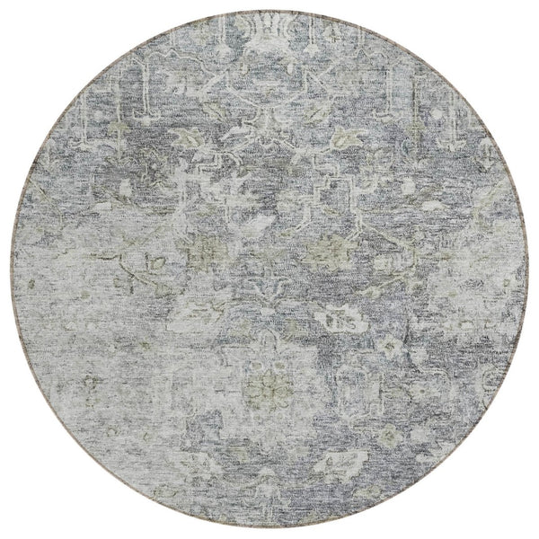 HomeRoots 5' Gray Beige and Charcoal Oriental Area Rug – Stylish, Durable, Washable Indoor/Outdoor Design 8' Round 587442