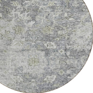 Homeroots 3' Stunning Oriental Washable Area Rug In Green, Blue & Gray For Indoor And Outdoor Spaces 8' Round Polyester 587442