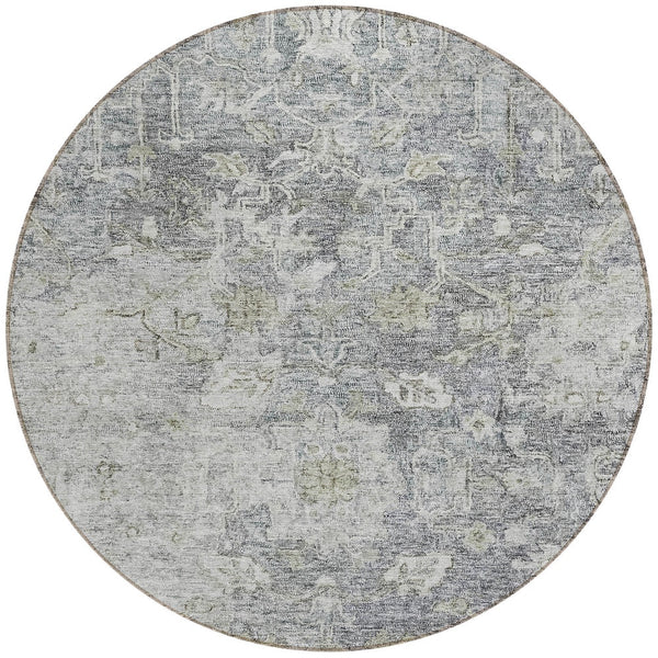Homeroots 3' Stunning Oriental Washable Area Rug In Green, Blue & Gray For Indoor And Outdoor Spaces 8' Round Polyester 587442
