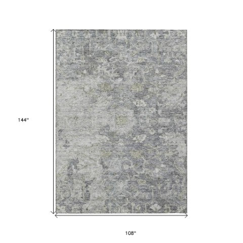 Homeroots 3' Stunning Oriental Washable Area Rug In Green, Blue & Gray For Indoor And Outdoor Spaces 9' X 12' Polyester 587444