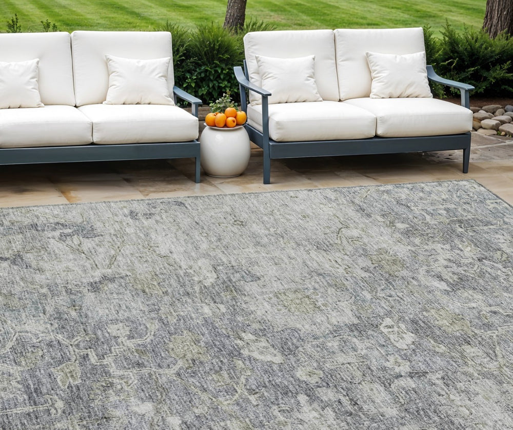 HomeRoots 9' Elegant Gray Beige Charcoal Oriental Washable Rug for Indoor and Outdoor High-Traffic Areas 9' X 12' 587444