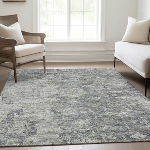 Homeroots 3' Stunning Oriental Washable Area Rug In Green, Blue & Gray For Indoor And Outdoor Spaces 9' X 12' Polyester 587444