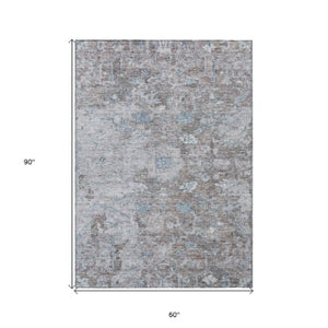 Homeroots 3' Stunning Oriental Washable Area Rug In Green, Blue & Gray For Indoor And Outdoor Spaces 5' X 8' Polyester 587447