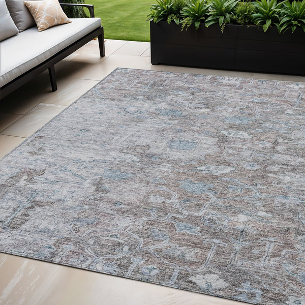 Homeroots 3' Stunning Oriental Washable Area Rug In Green, Blue & Gray For Indoor And Outdoor Spaces 5' X 8' Polyester 587447