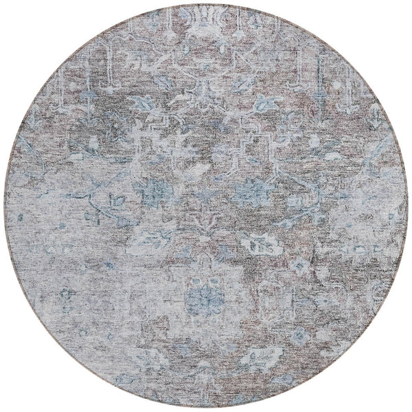 Homeroots 3' Stunning Oriental Washable Area Rug In Green, Blue & Gray For Indoor And Outdoor Spaces 8' Round Polyester 587448