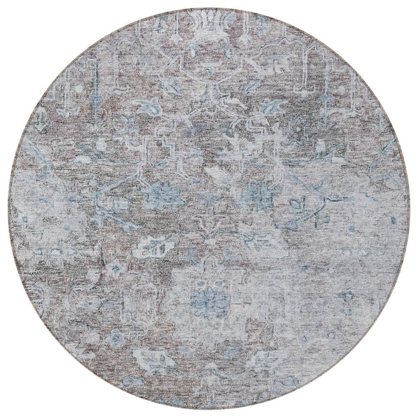 Homeroots 3' Stunning Oriental Washable Area Rug In Green, Blue & Gray For Indoor And Outdoor Spaces 8' Round Polyester 587448