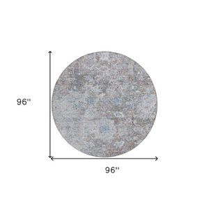 Homeroots 3' Stunning Oriental Washable Area Rug In Green, Blue & Gray For Indoor And Outdoor Spaces 8' Round Polyester 587448