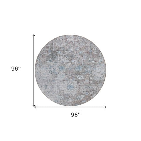 Homeroots 3' Stunning Oriental Washable Area Rug In Green, Blue & Gray For Indoor And Outdoor Spaces 8' Round Polyester 587448