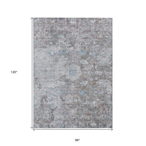 Homeroots 3' Stunning Oriental Washable Area Rug In Green, Blue & Gray For Indoor And Outdoor Spaces 8' X 10' Polyester 587449
