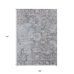 Homeroots 3' Stunning Oriental Washable Area Rug In Green, Blue & Gray For Indoor And Outdoor Spaces 9' X 12' Polyester 587450