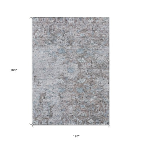 Homeroots 3' Stunning Oriental Washable Area Rug In Green, Blue & Gray For Indoor And Outdoor Spaces 10' X 14' Polyester 587451