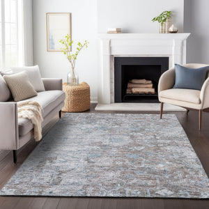 Homeroots 3' Stunning Oriental Washable Area Rug In Green, Blue & Gray For Indoor And Outdoor Spaces 10' X 14' Polyester 587451