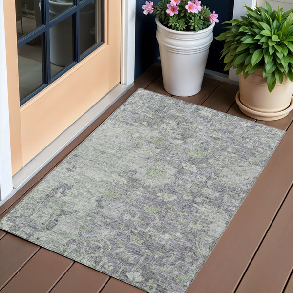 Homeroots 3' Stunning Oriental Washable Area Rug In Green, Blue & Gray For Indoor And Outdoor Spaces 3' X 5' Polyester 587452