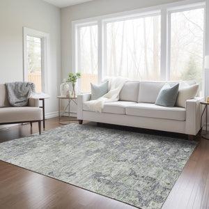 Homeroots 3' Stunning Oriental Washable Area Rug In Green, Blue & Gray For Indoor And Outdoor Spaces 3' X 5' Polyester 587452